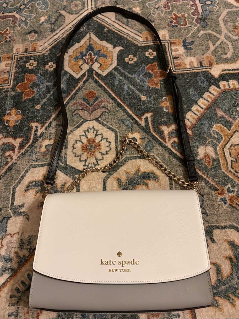 Kate Spade Three Tone White Gray Black Crossbody with Gold Chain